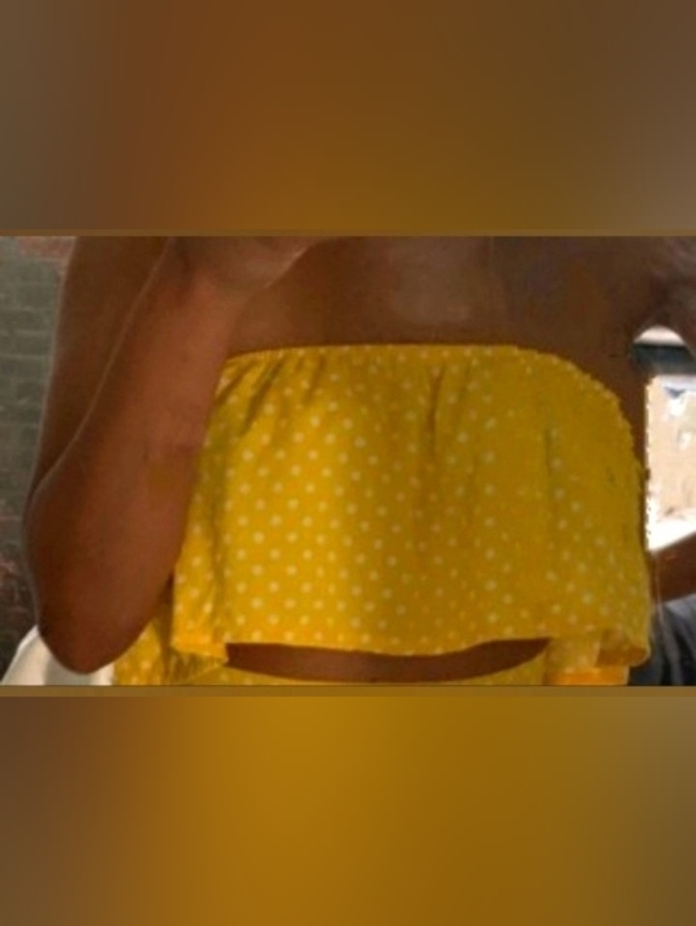 Retro 2pc Yellow Polka Dot Strapless Ruffle Crop Top-Women's
